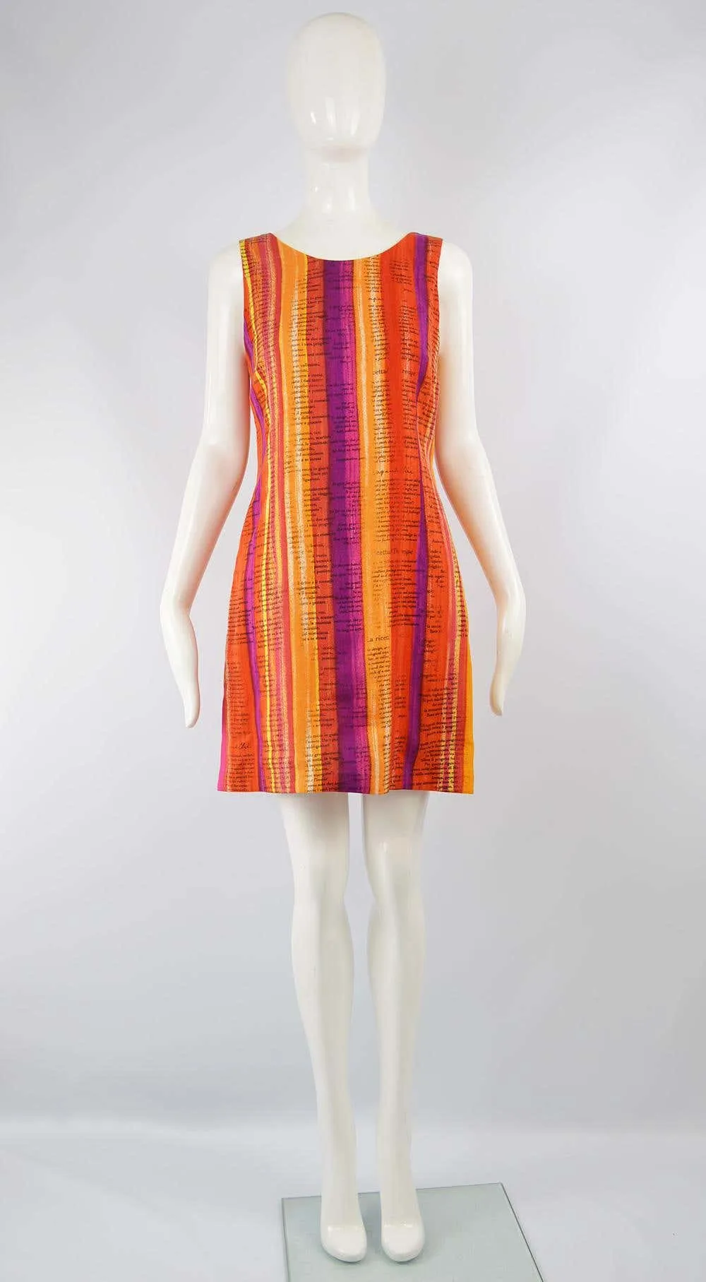 Moschino Vintage Cookbook Print Orange & Purple Shift Dress, 1990s