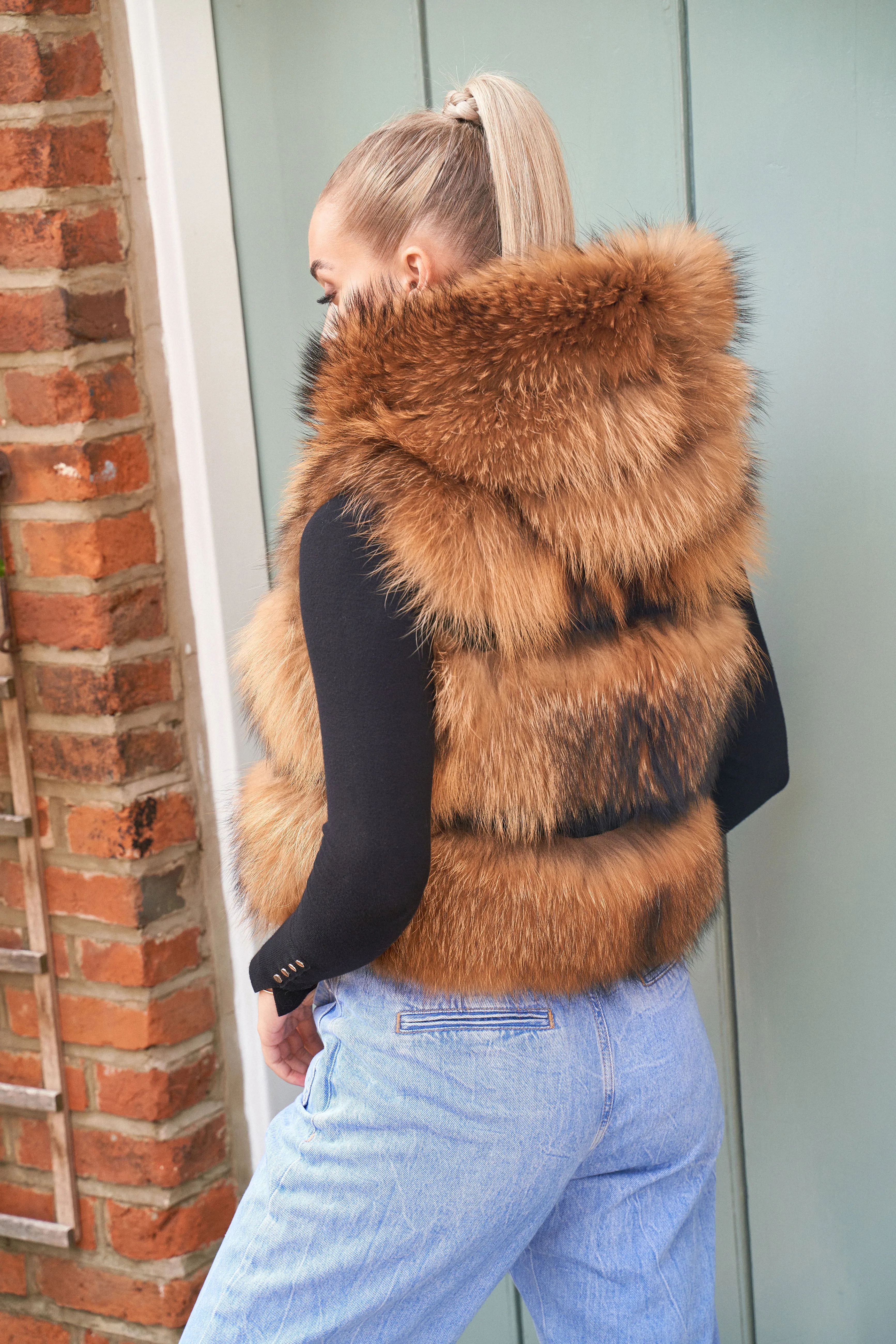 Natural Hooded Three Row Raccoon Fur Gilet