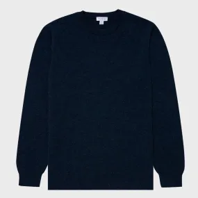 Navy Melange 100% Cashmere Crew Sweater