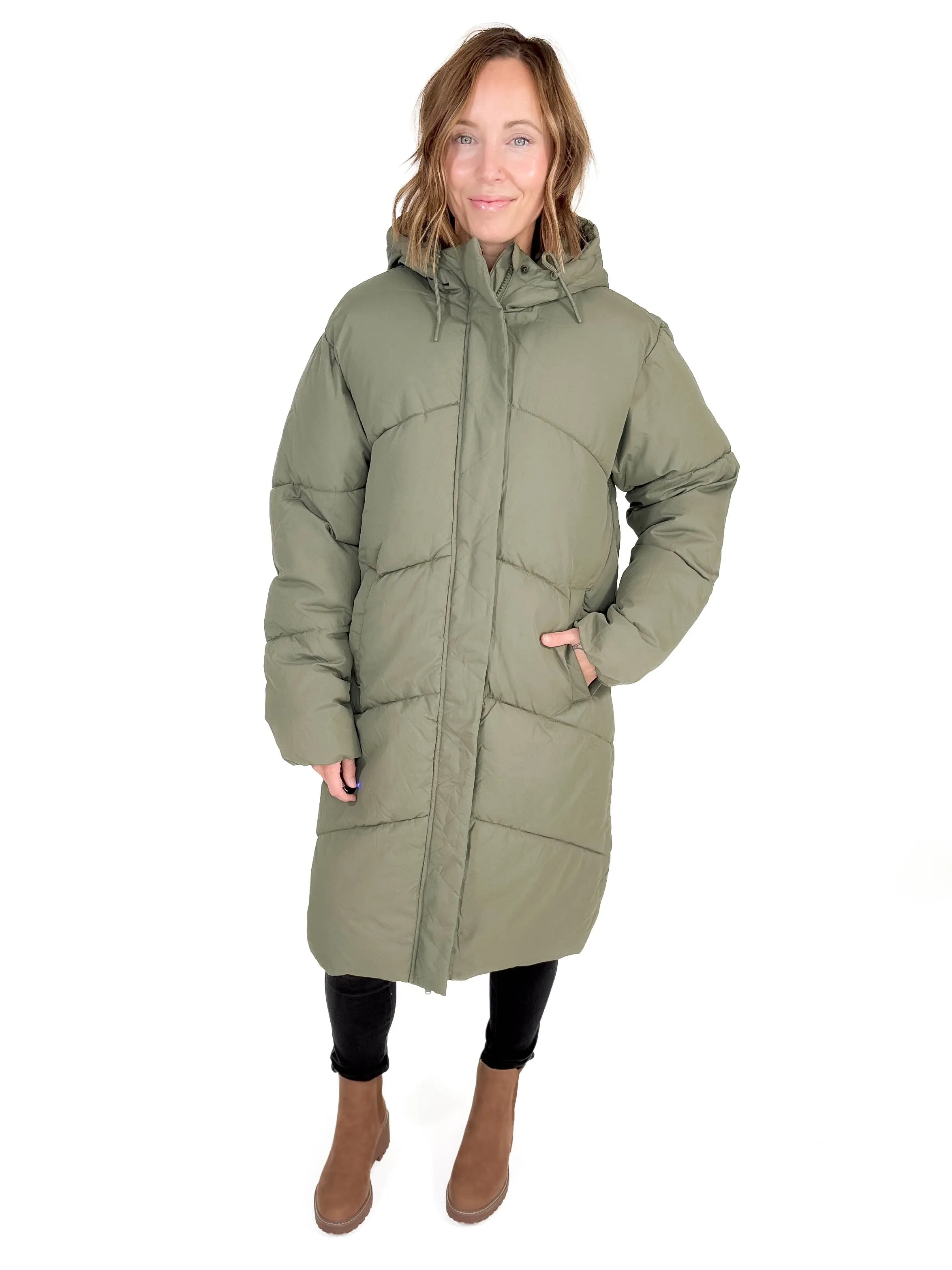 NOISY MAY Tenley Long Jacket- KALAMTA OLIVE -FINAL SALE