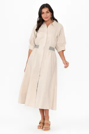 Perlita Beige Linen Shirt Dress