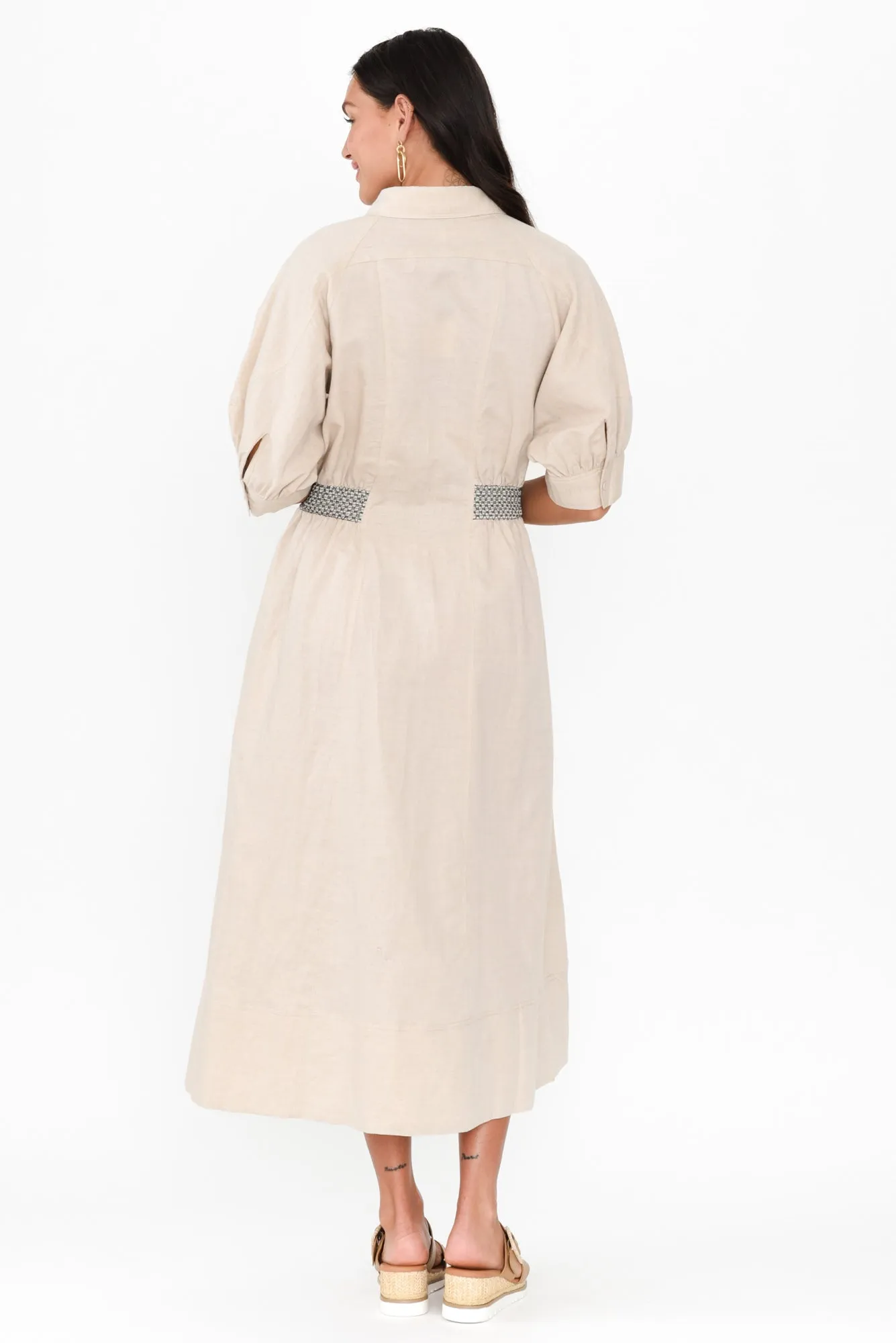 Perlita Beige Linen Shirt Dress