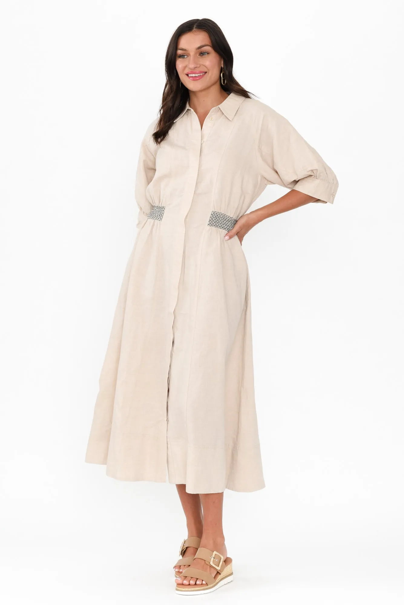 Perlita Beige Linen Shirt Dress