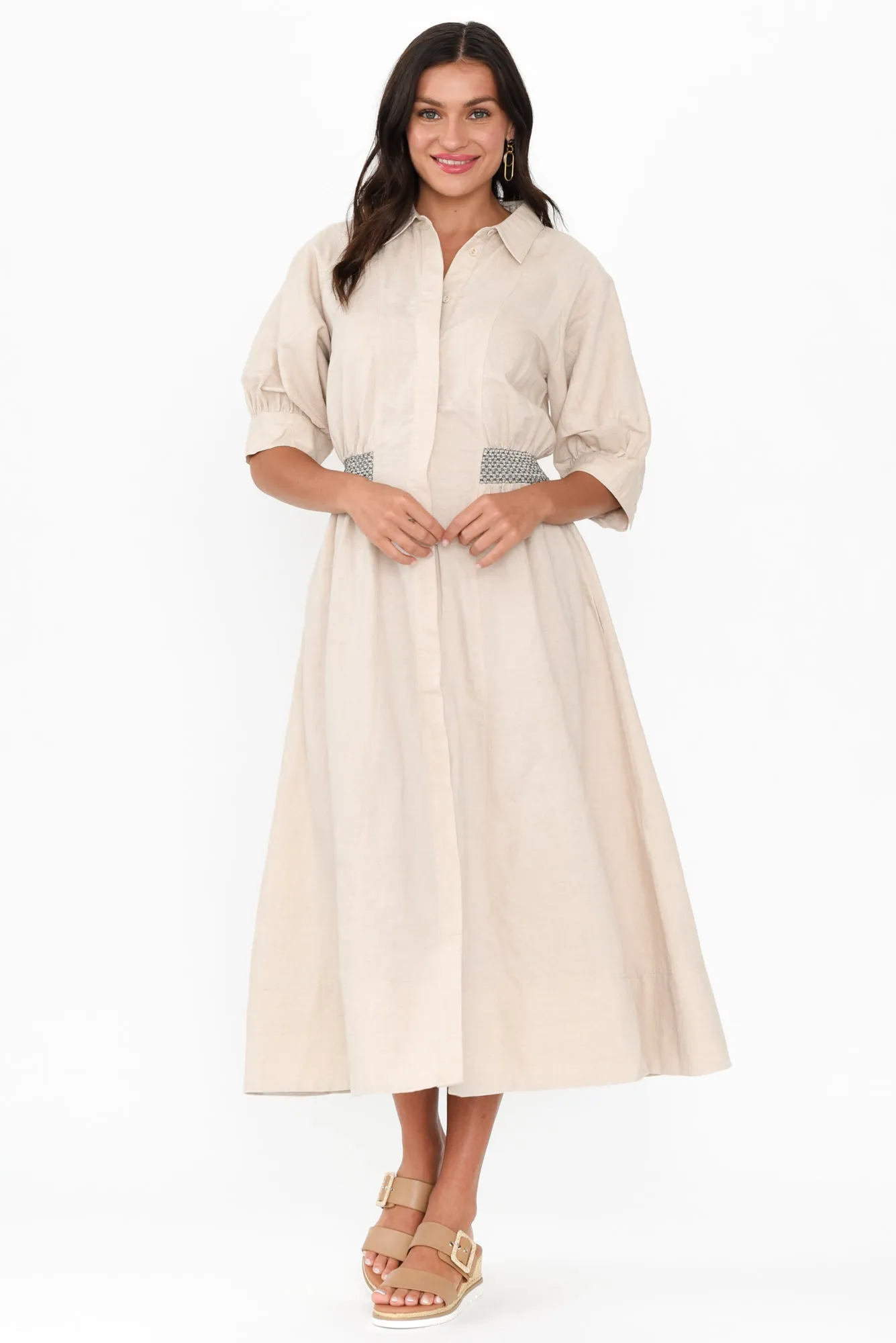 Perlita Beige Linen Shirt Dress