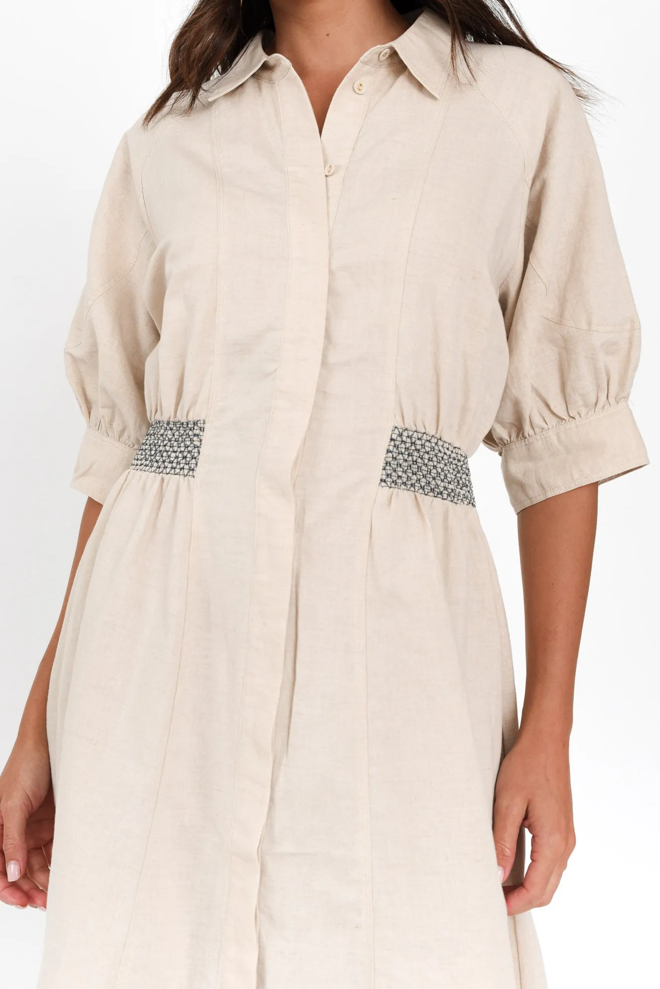 Perlita Beige Linen Shirt Dress