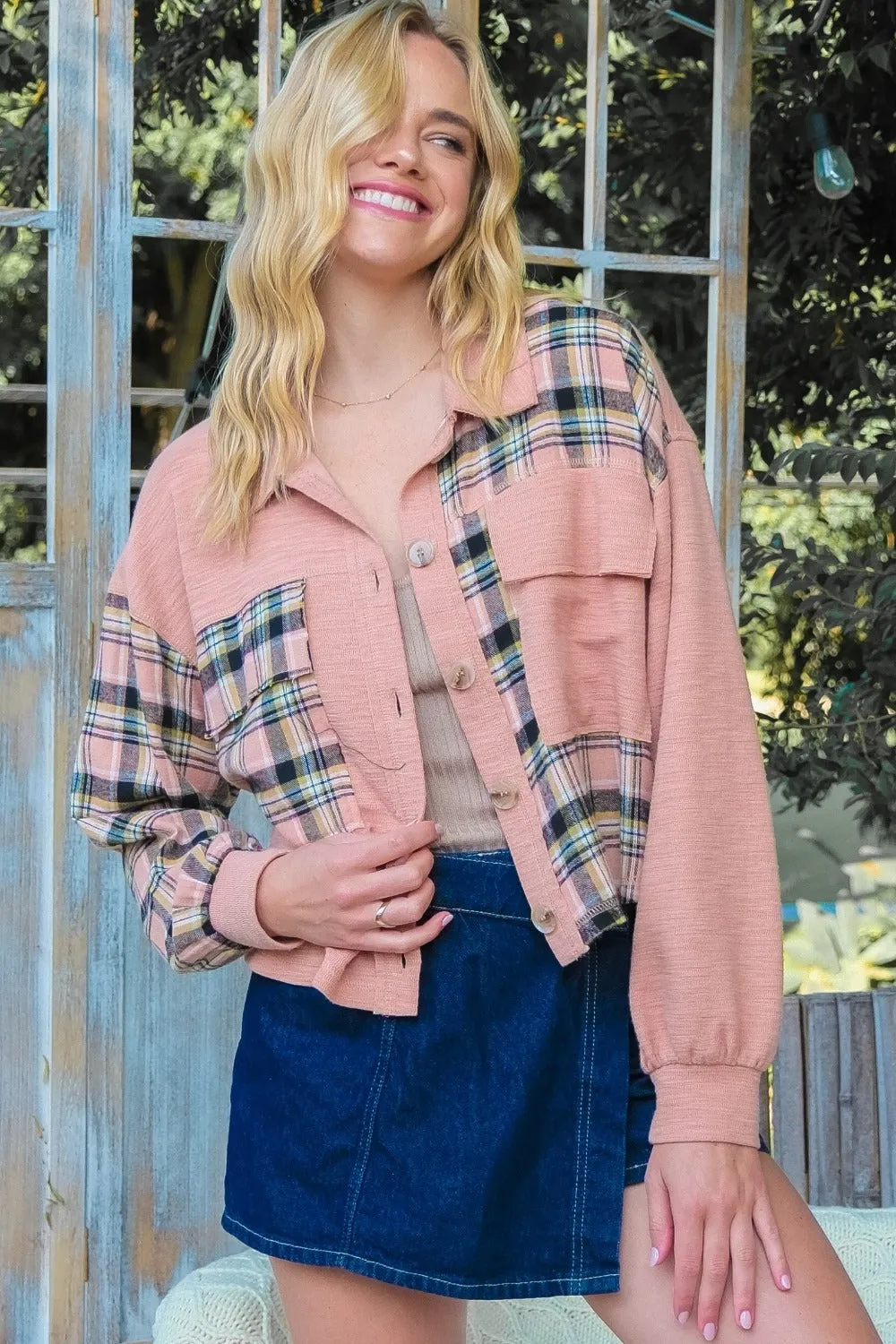 Plaid Mixed Cropped Jacket