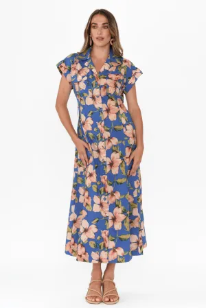 Porto Blue Floral Cotton Tie Dress