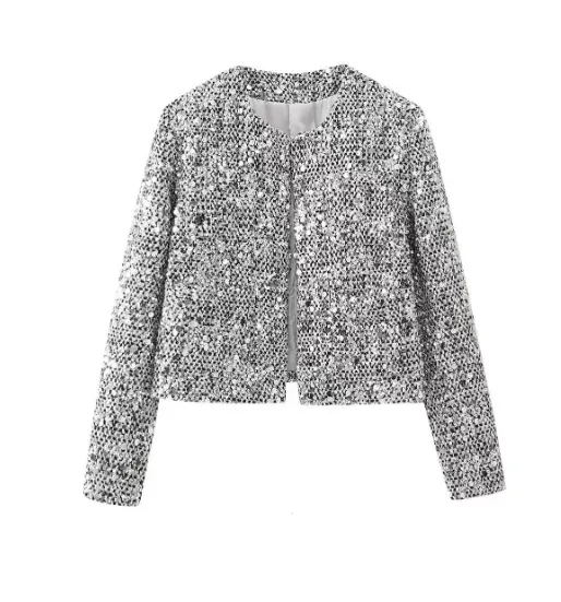 Pre Order:  Elegant Silver Cropped Sequin Blazer