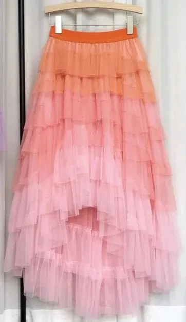 Pre Order:  Gradient Tulle Ruffled Maxi Skirt