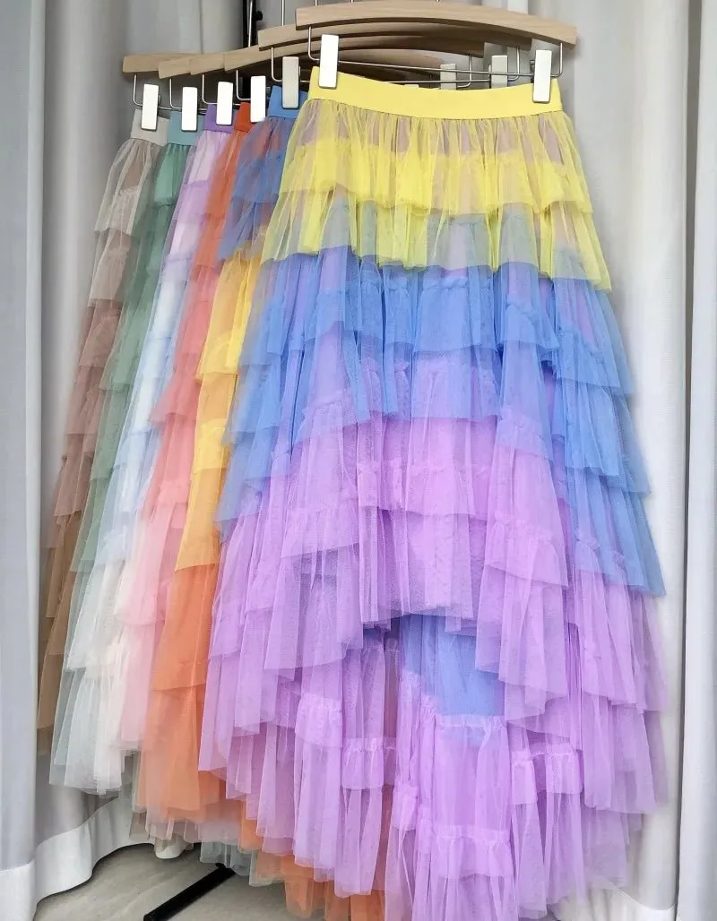 Pre Order:  Gradient Tulle Ruffled Maxi Skirt