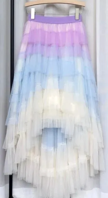 Pre Order:  Gradient Tulle Ruffled Maxi Skirt