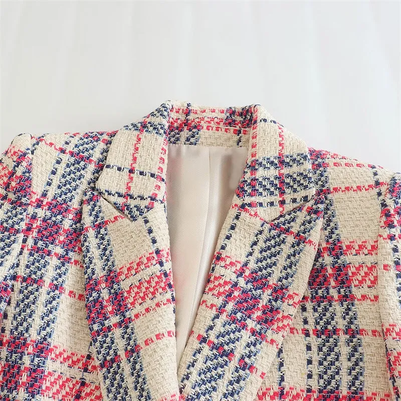 Pre Order:  Pink Plaid Cardigan Long Sleeves Blazer