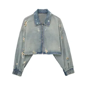 Pre Order:  Vintage Ripped Crop Denim Jacket