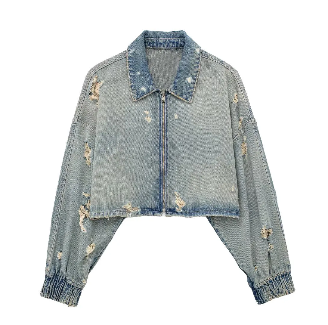 Pre Order:  Vintage Ripped Crop Denim Jacket