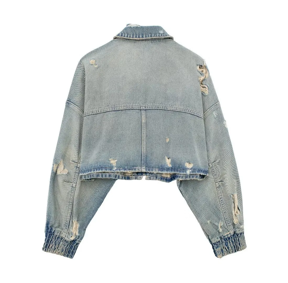 Pre Order:  Vintage Ripped Crop Denim Jacket