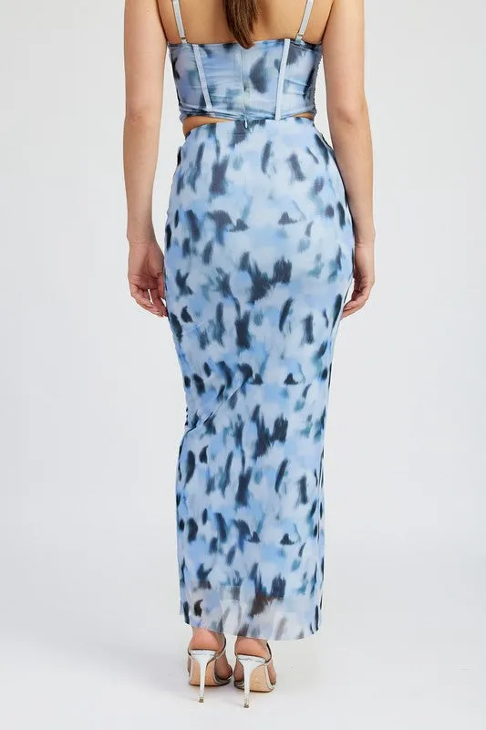 PRINTED MESH MAXI SKIRT