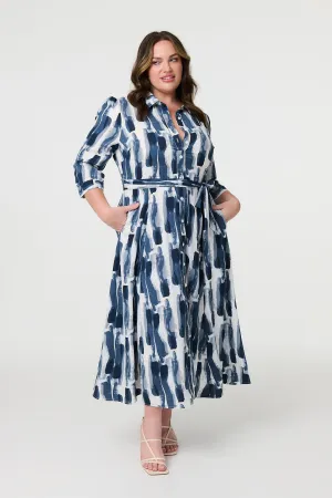 Printed Tailored Midi Shirt Dress