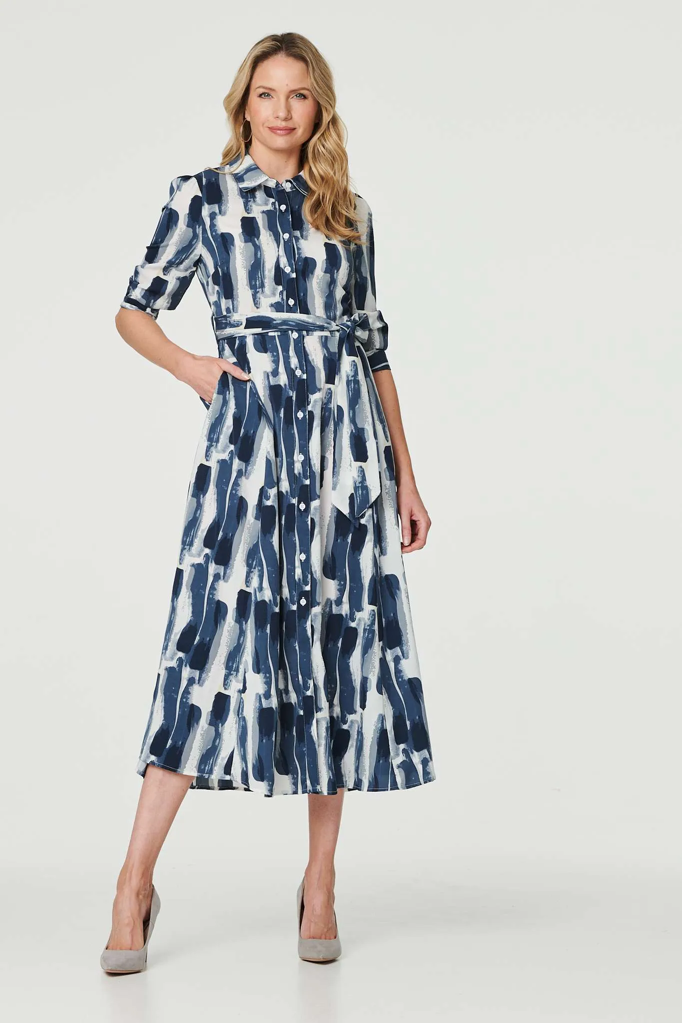 Printed Tailored Midi Shirt Dress