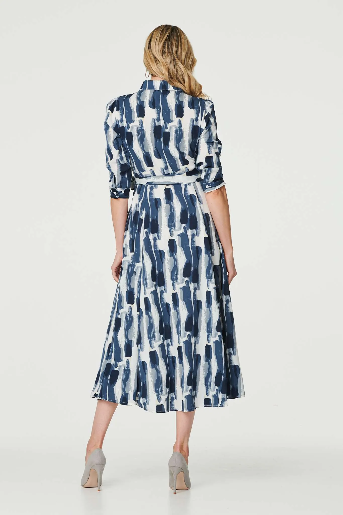 Printed Tailored Midi Shirt Dress