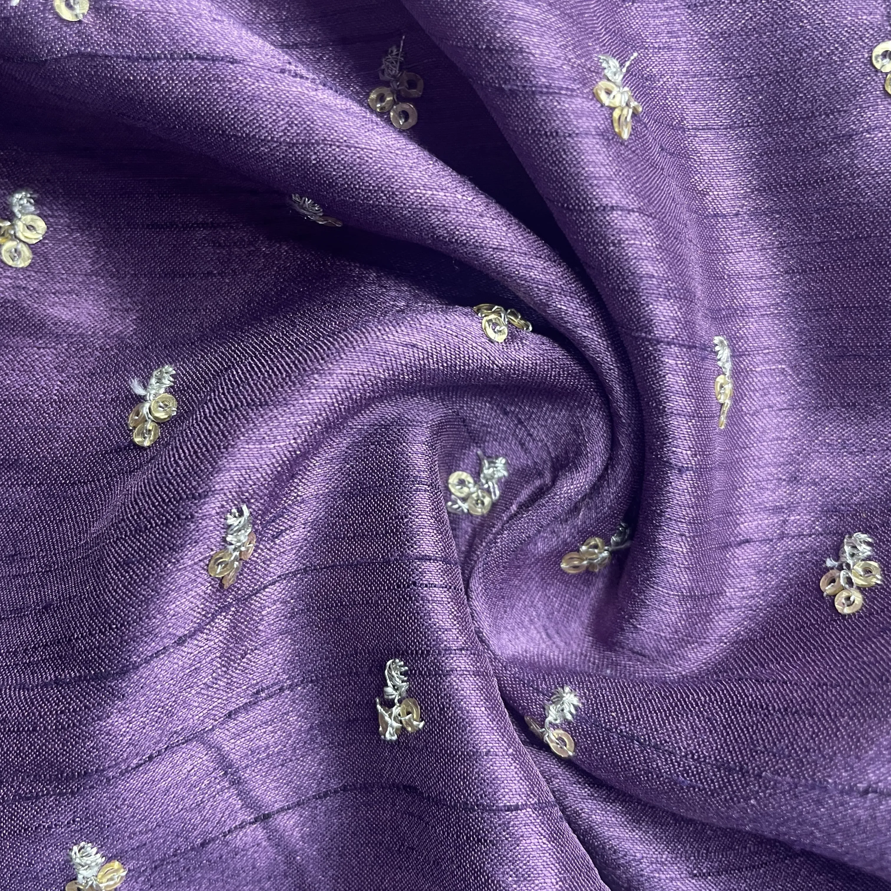 Purple Sequins Embroidery Dupion Silk Fabric 19908