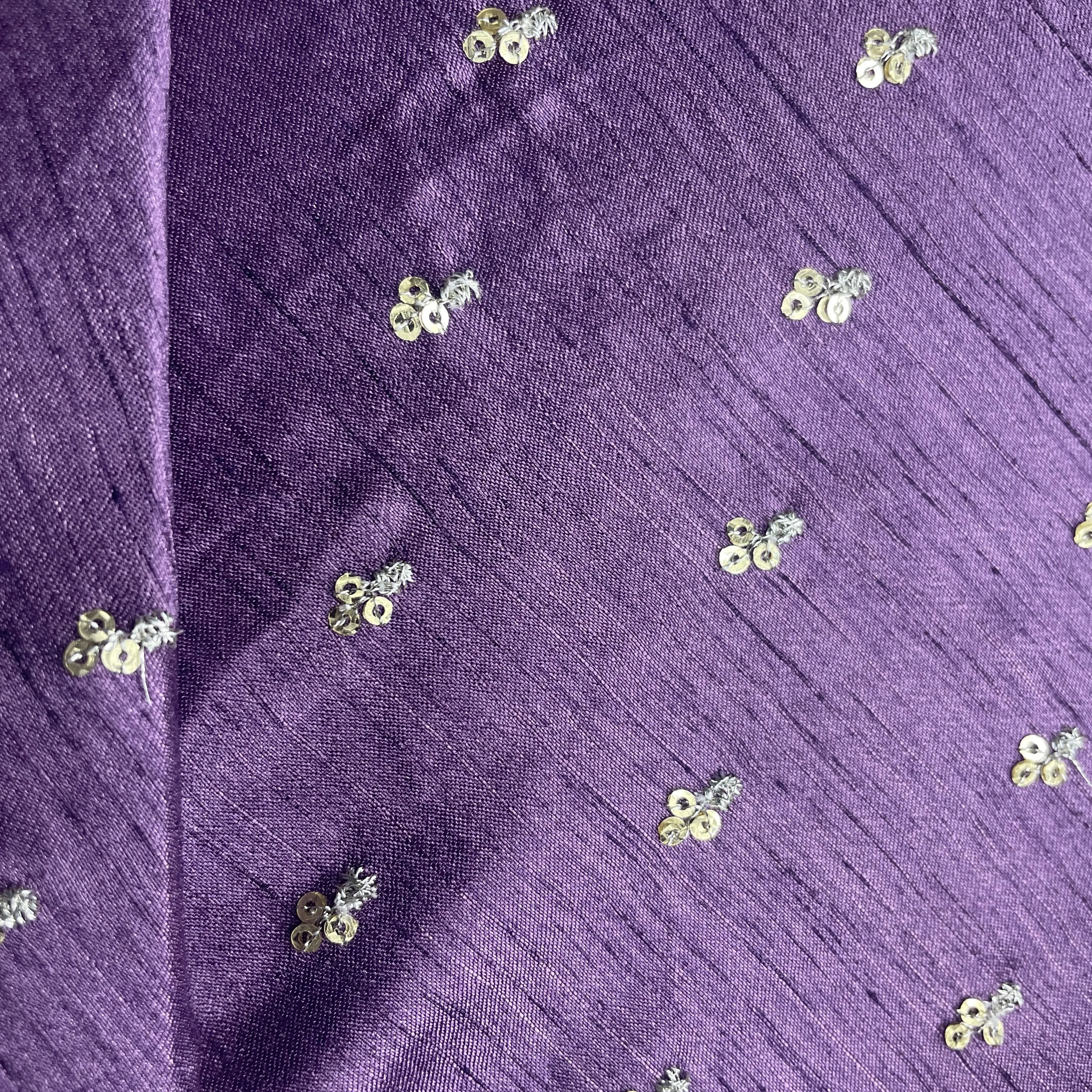 Purple Sequins Embroidery Dupion Silk Fabric 19908