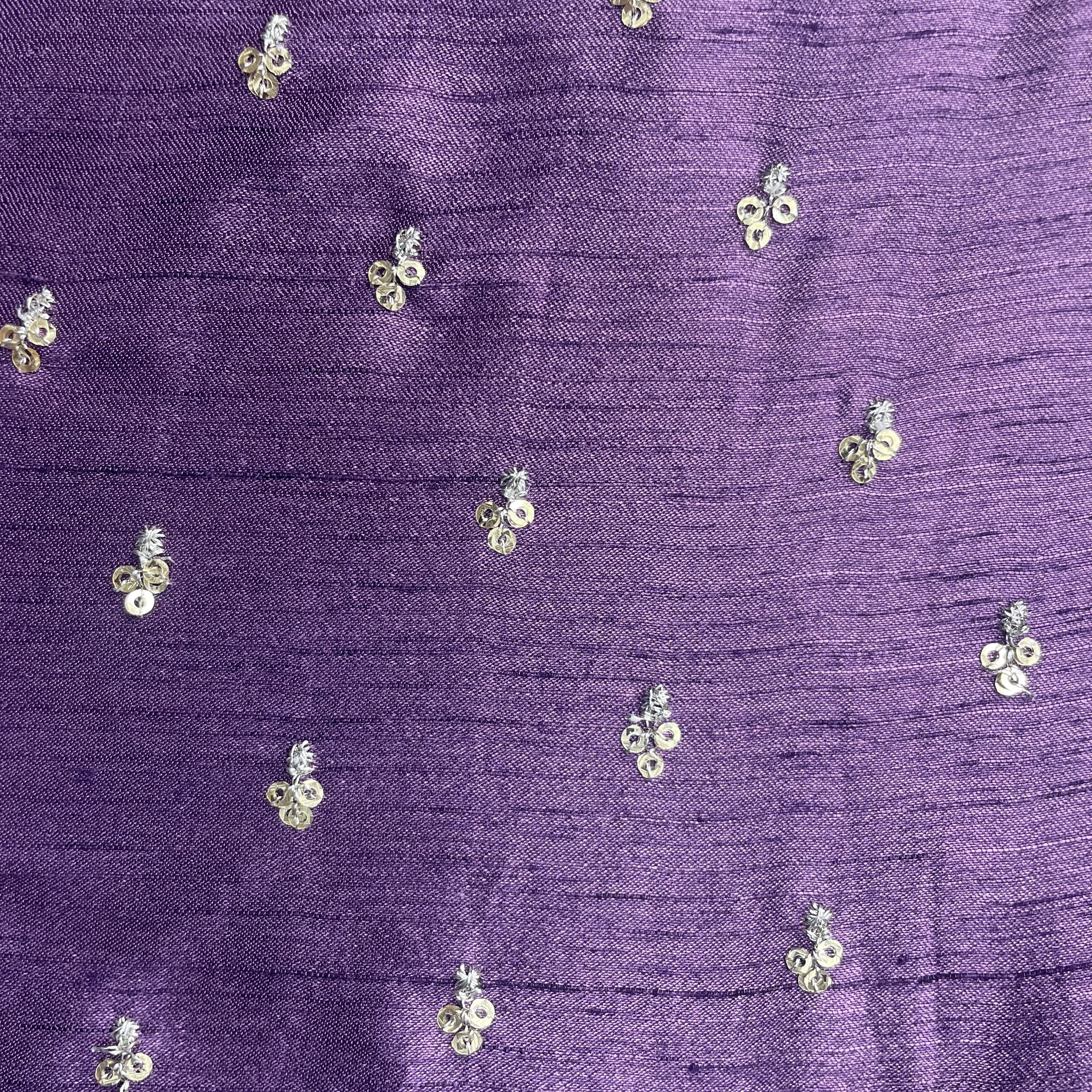 Purple Sequins Embroidery Dupion Silk Fabric 19908