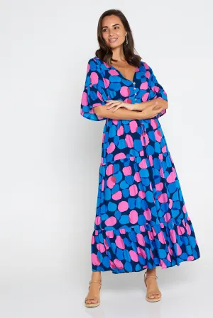 Quinn Maxi Dress - Pink/Cobalt Spot