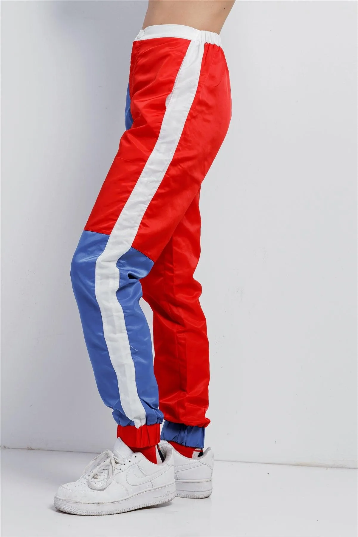 Red Blue Colorblock Tracksuit Windbreaker Cropped Jacket 2 Piece Set /2-2-2