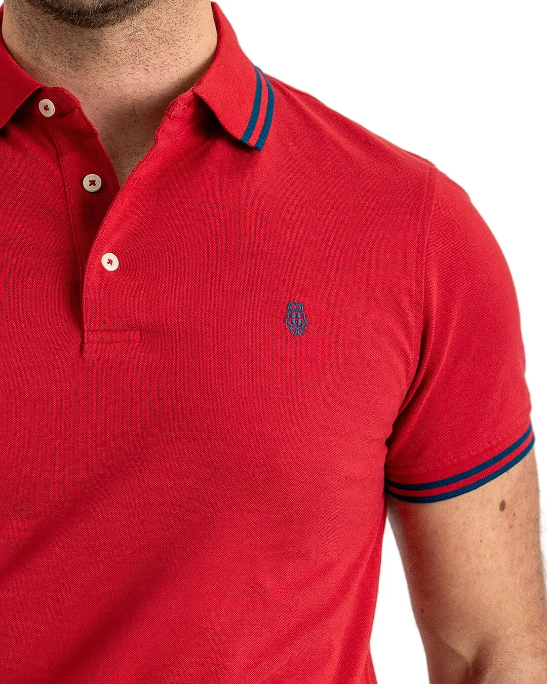 Red Pique Polo Shirt With Double Tipped Collar & Cuff