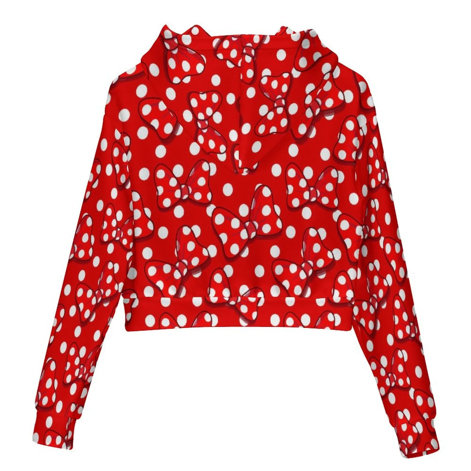 Red With White Polka Dot And Bows Women's Cropped Hoodie