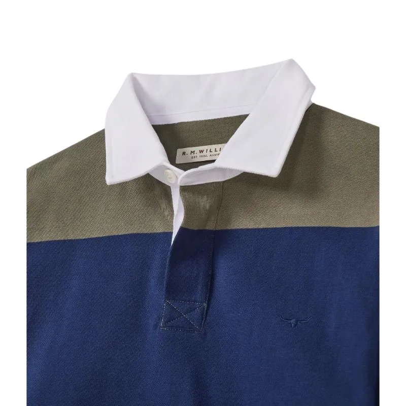 R.M.Williams Tweedale Mens Cotton Rugby Shirt - Green/Navy