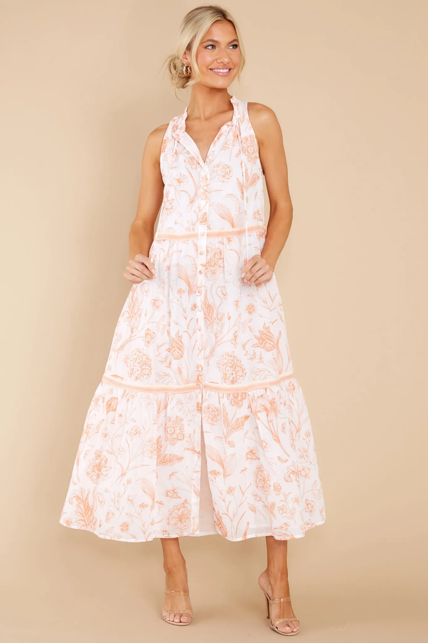 Ro Toile Coral Long Dress