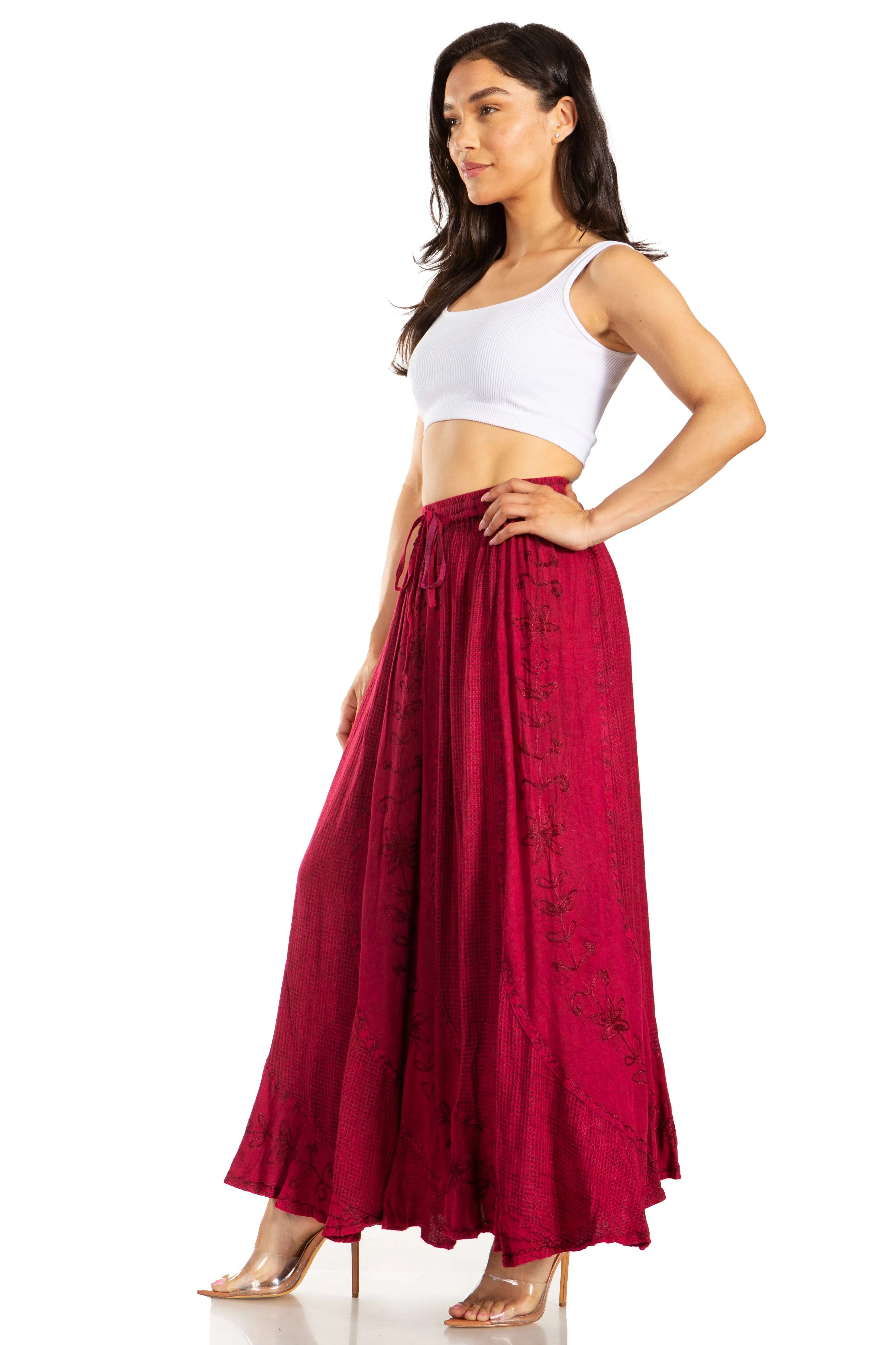 Sakkas Ahaana Women Renaissance Boho Rayon Maxi Embroidered Paneled Summer Skirt