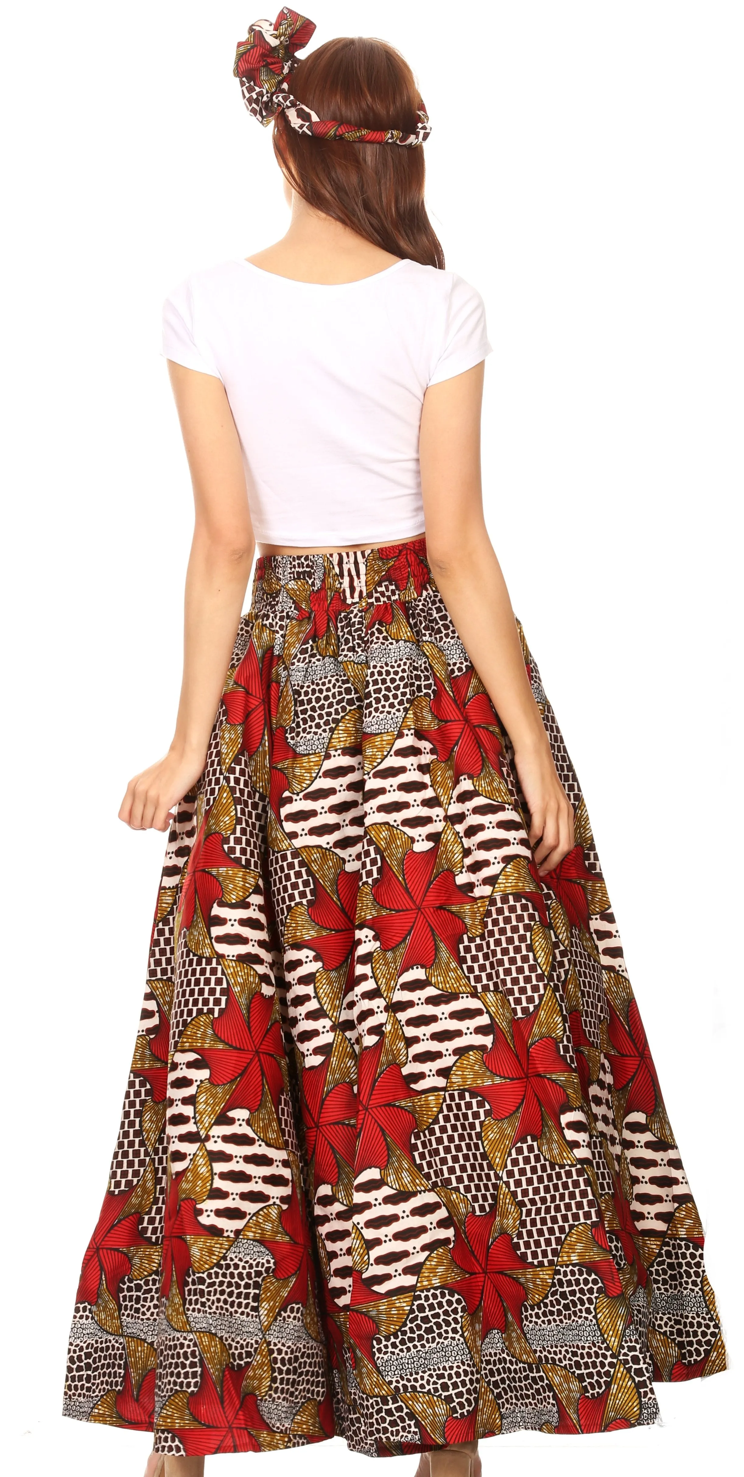 Sakkas Ami Women's Maxi Long African Ankara Print Skirt Pockets & Elastic Waist