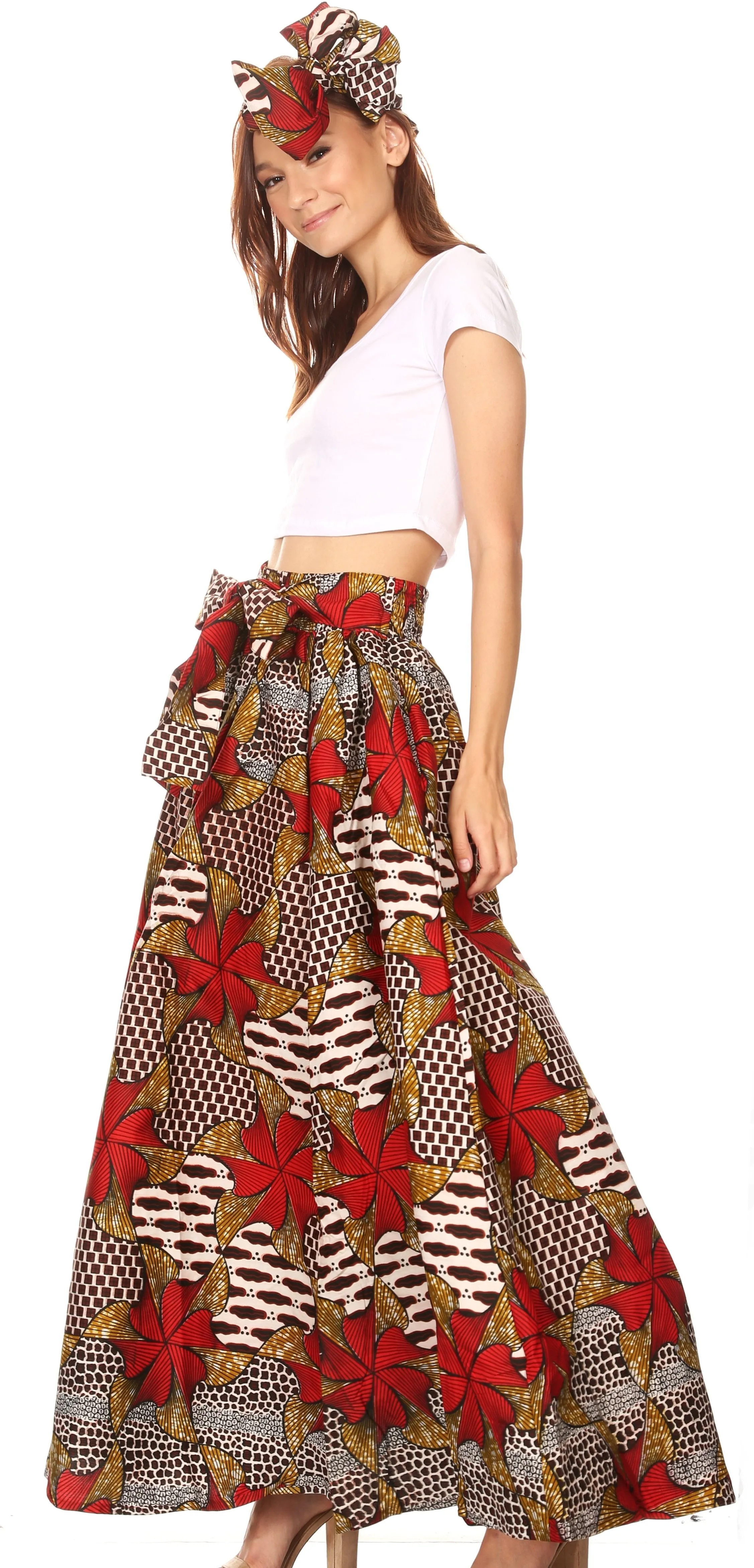 Sakkas Ami Women's Maxi Long African Ankara Print Skirt Pockets & Elastic Waist