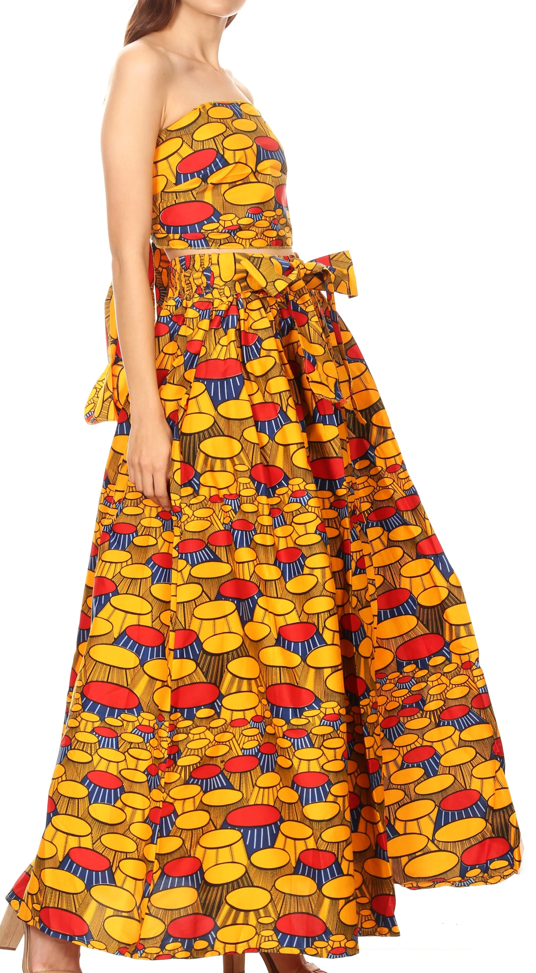 Sakkas Ami Women's Maxi Long African Ankara Print Skirt Pockets & Elastic Waist