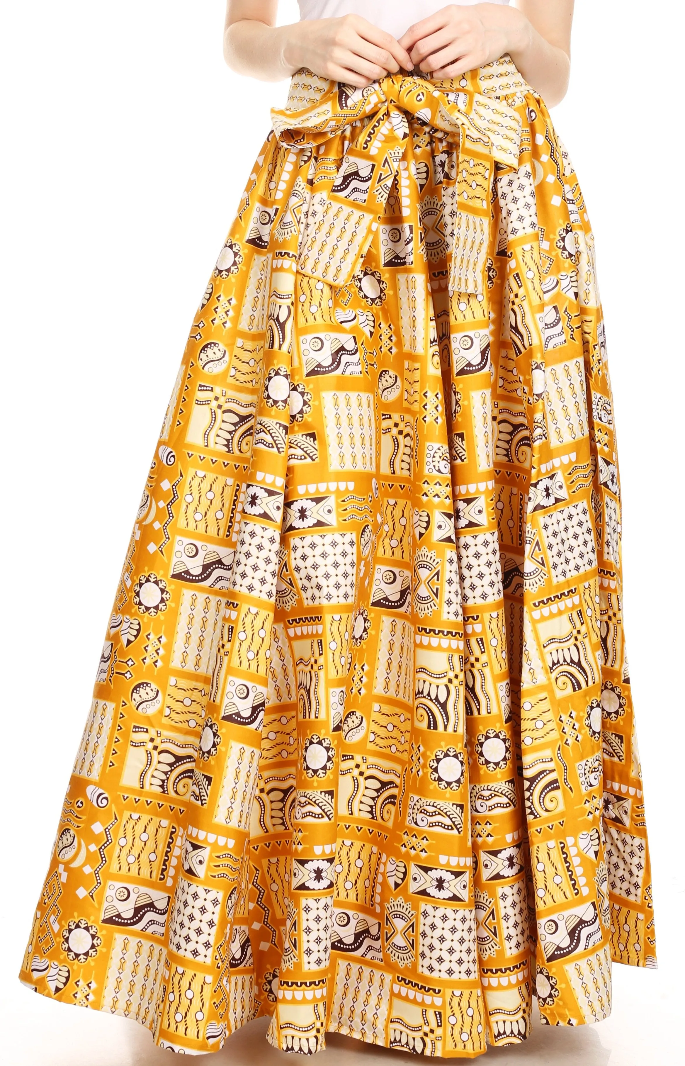 Sakkas Ami Women's Maxi Long African Ankara Print Skirt Pockets & Elastic Waist