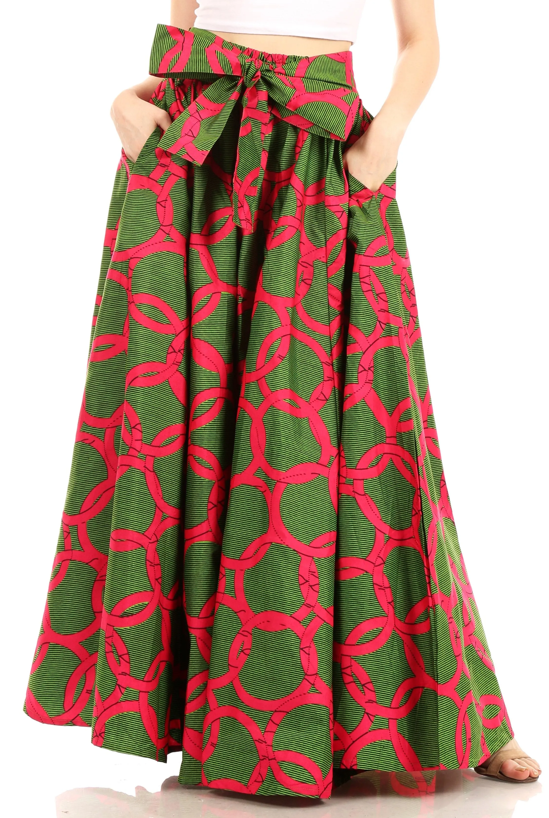 Sakkas Ami Women's Maxi Long African Ankara Print Skirt Pockets & Elastic Waist