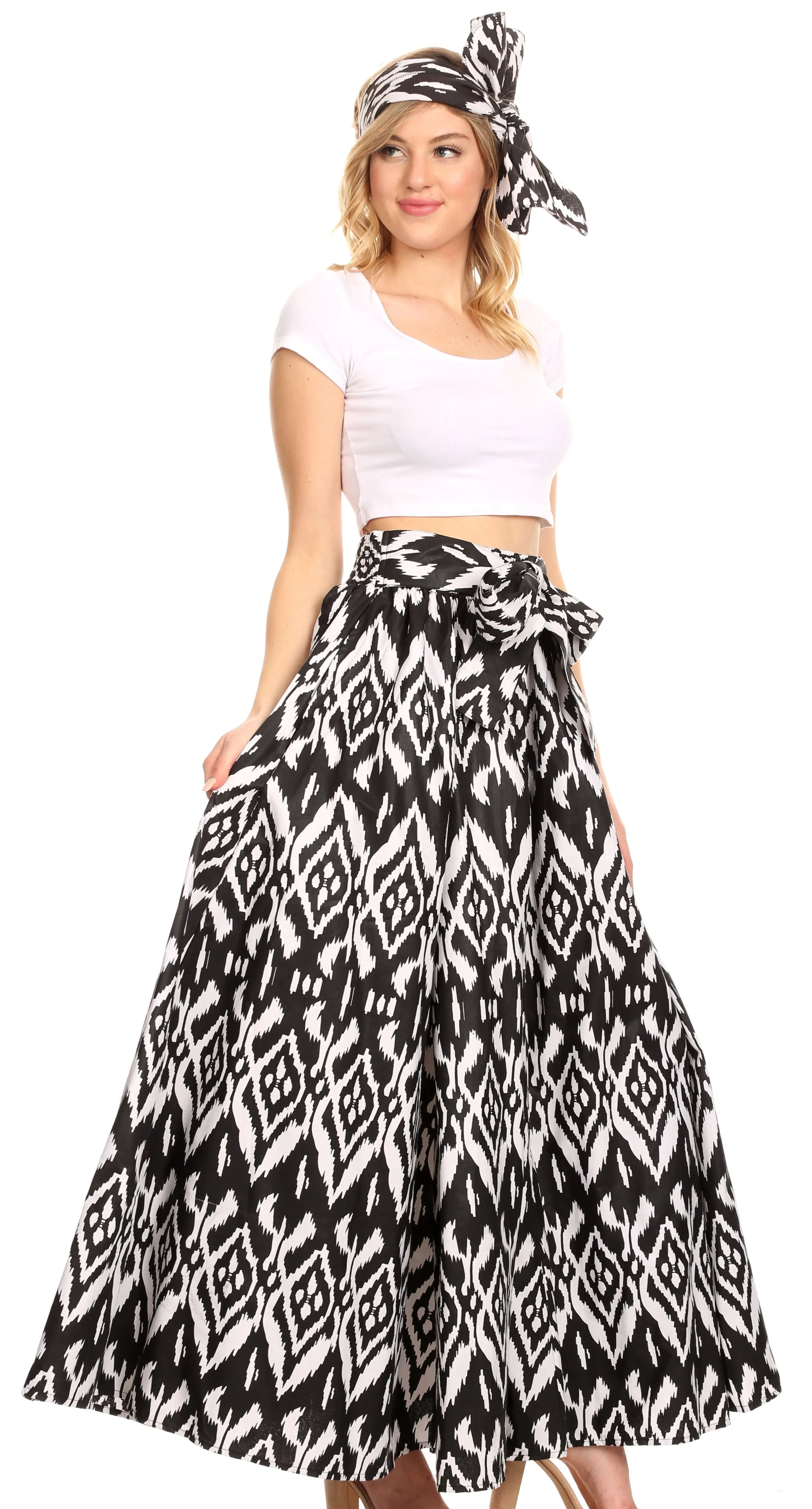 Sakkas Ami Women's Maxi Long African Ankara Print Skirt Pockets & Elastic Waist