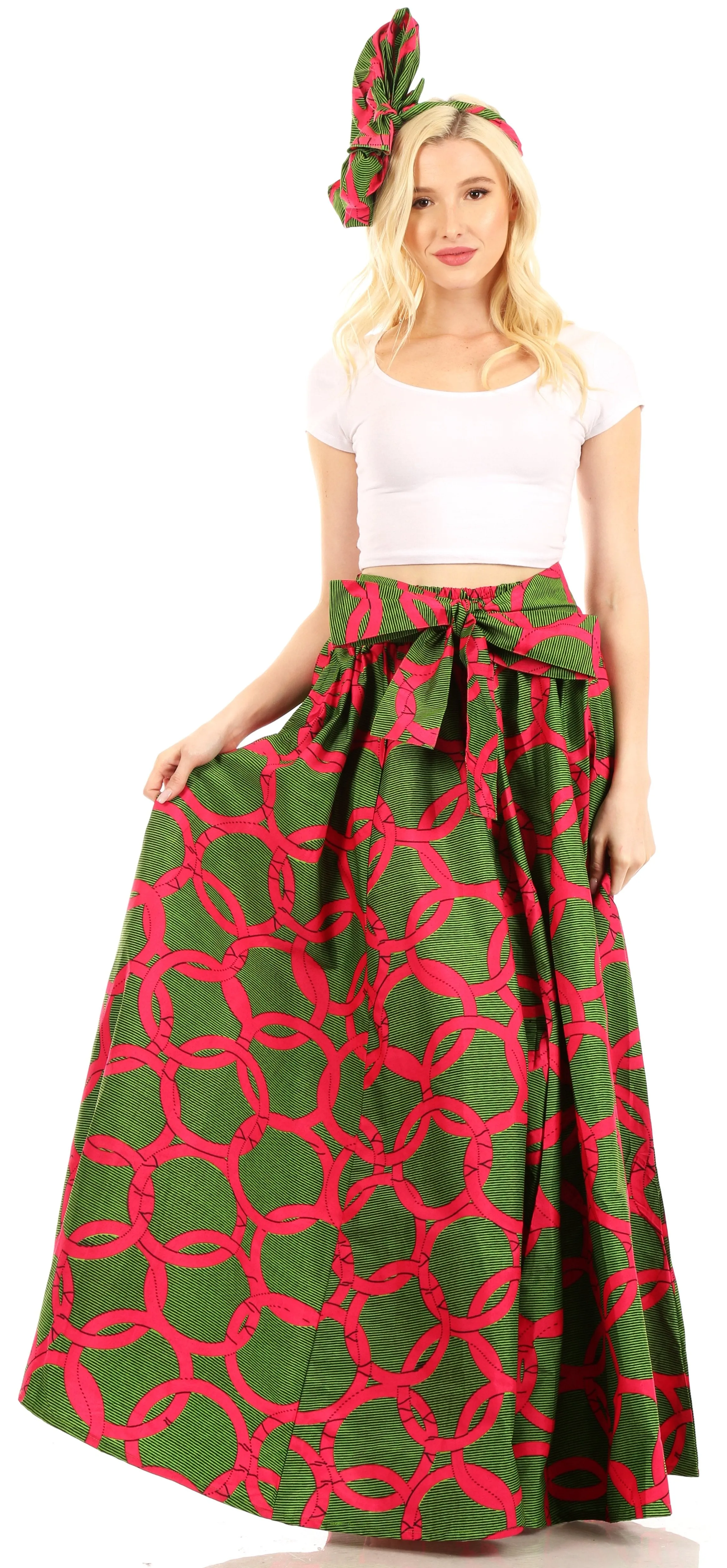 Sakkas Ami Women's Maxi Long African Ankara Print Skirt Pockets & Elastic Waist