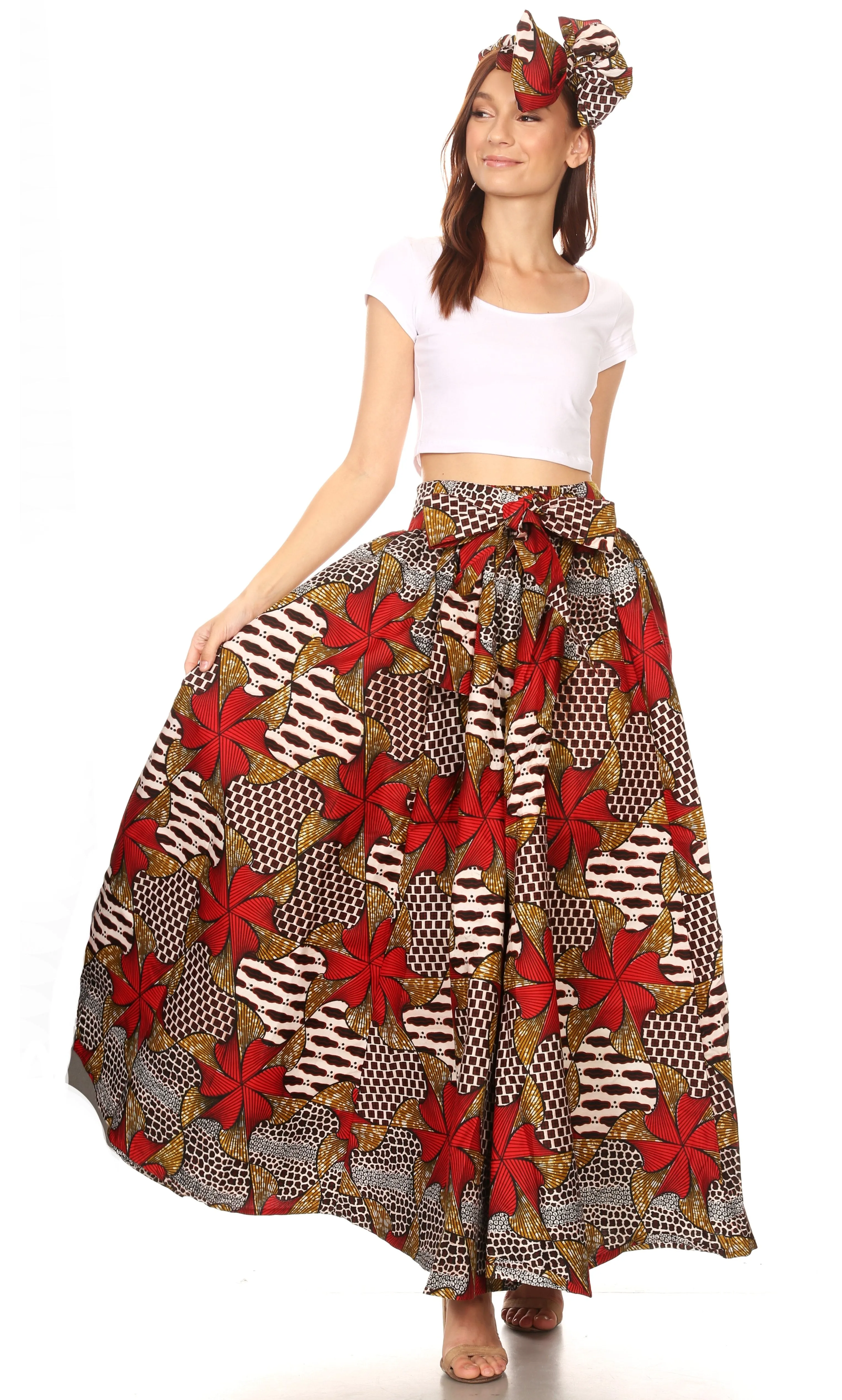 Sakkas Ami Women's Maxi Long African Ankara Print Skirt Pockets & Elastic Waist