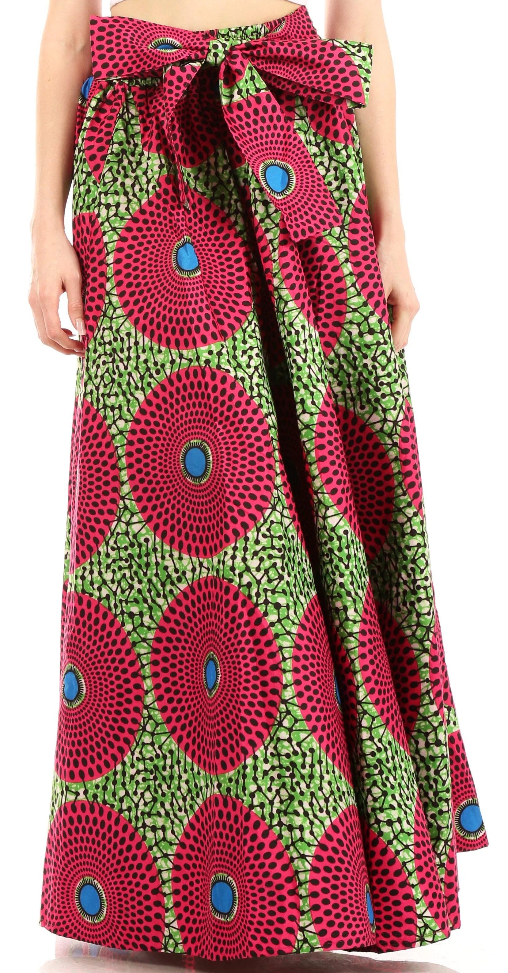 Sakkas Ami Women's Maxi Long African Ankara Print Skirt Pockets & Elastic Waist