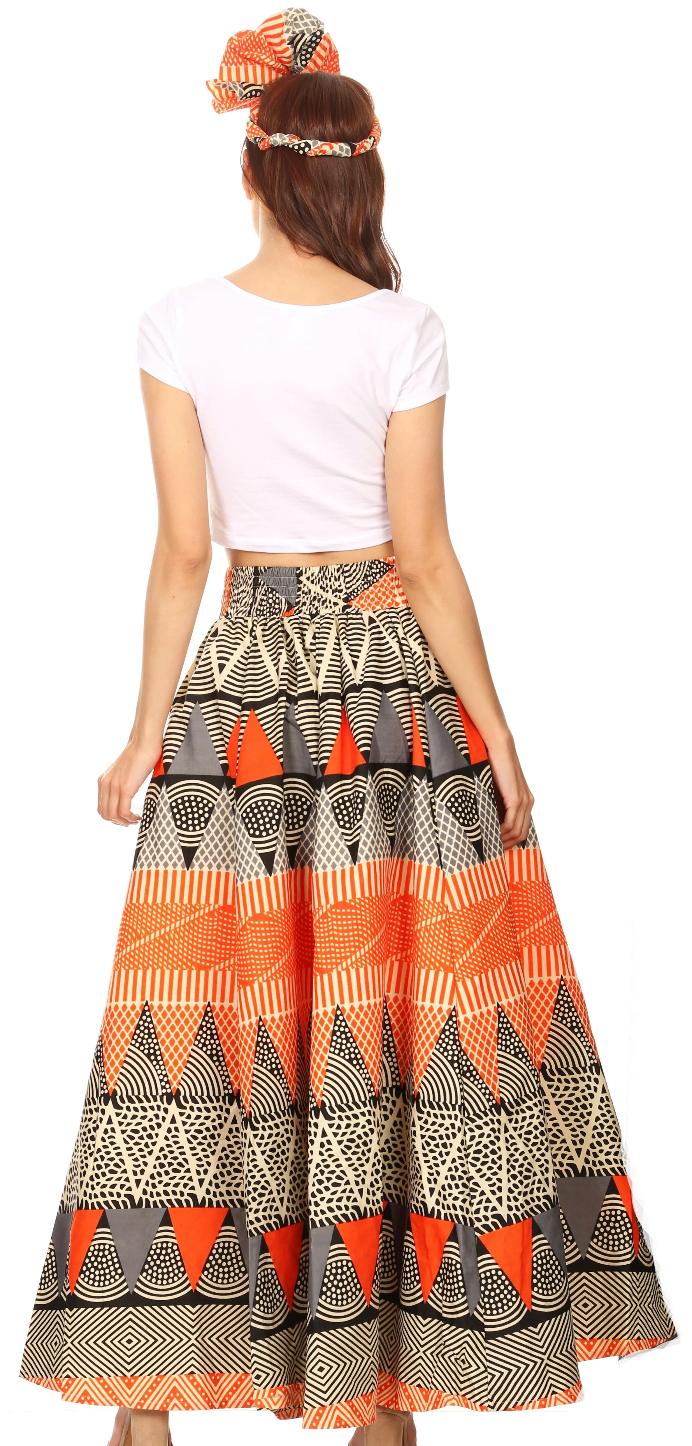 Sakkas Ami Women's Maxi Long African Ankara Print Skirt Pockets & Elastic Waist