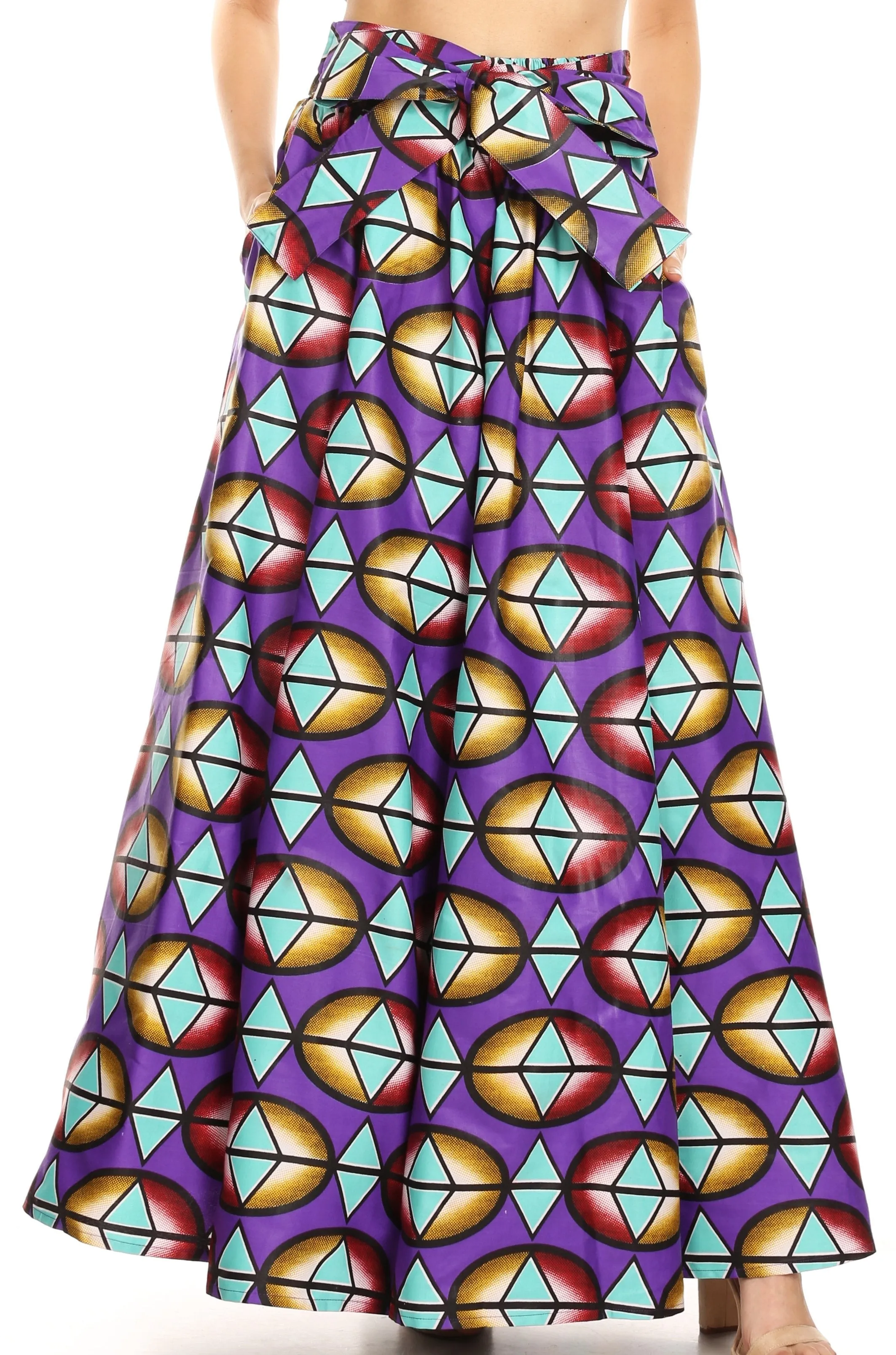 Sakkas Ami Women's Maxi Long African Ankara Print Skirt Pockets & Elastic Waist