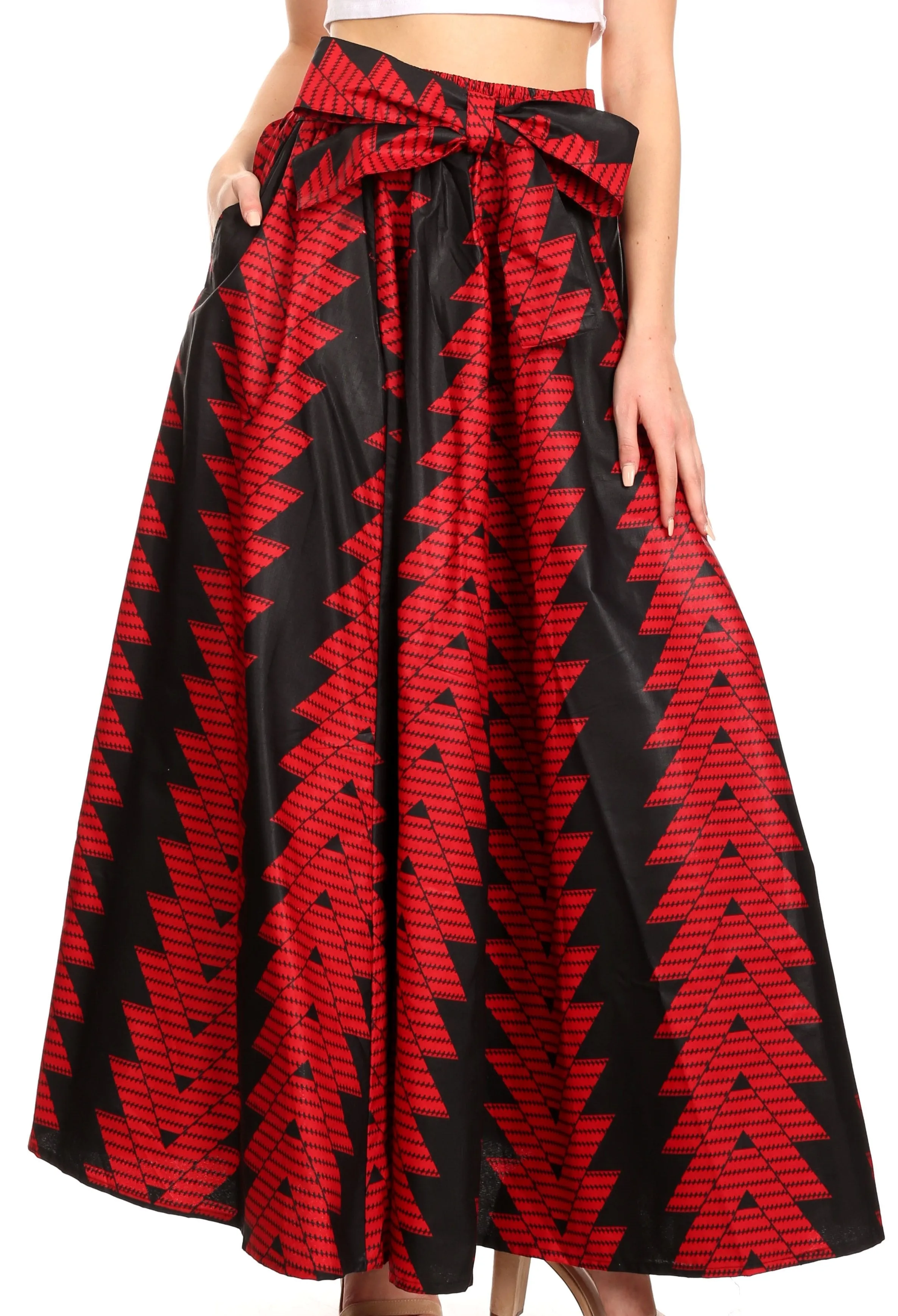 Sakkas Ami Women's Maxi Long African Ankara Print Skirt Pockets & Elastic Waist