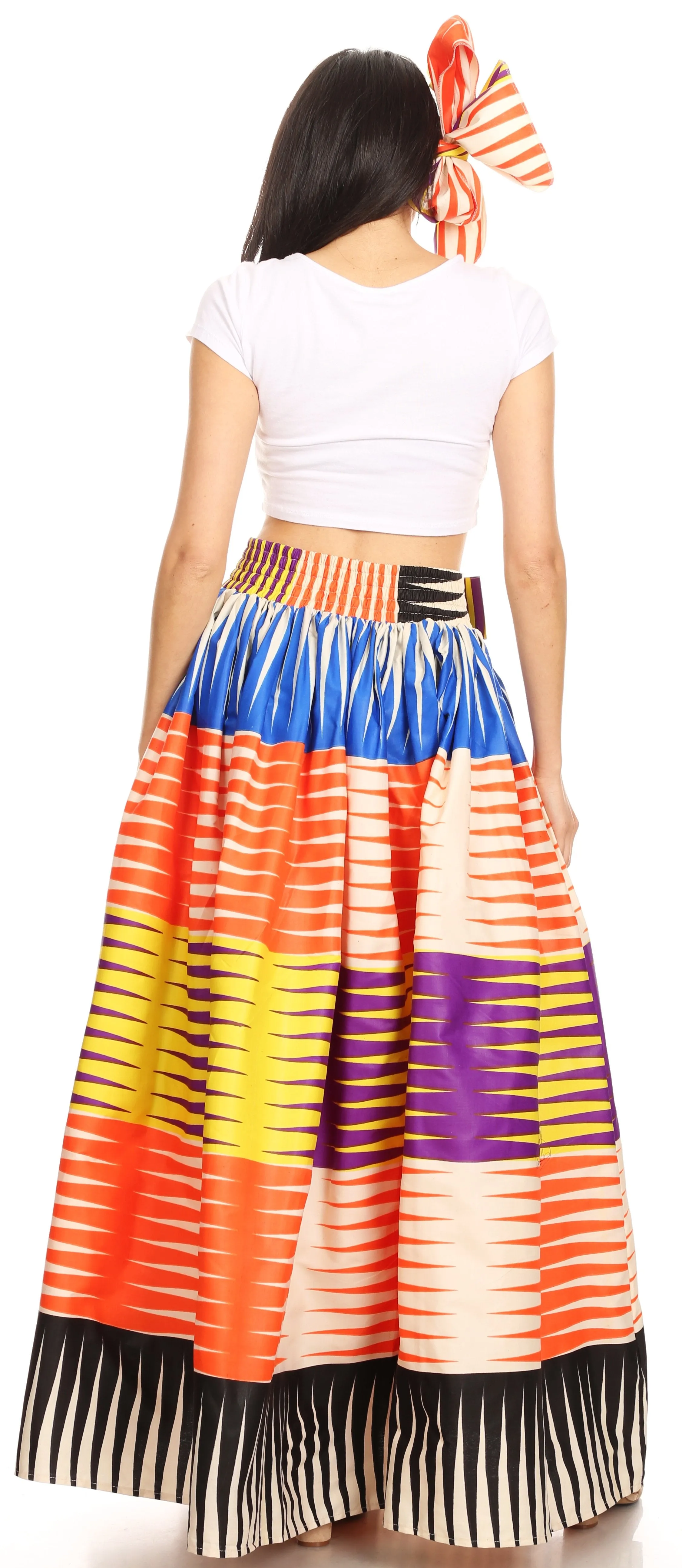 Sakkas Ami Women's Maxi Long African Ankara Print Skirt Pockets & Elastic Waist