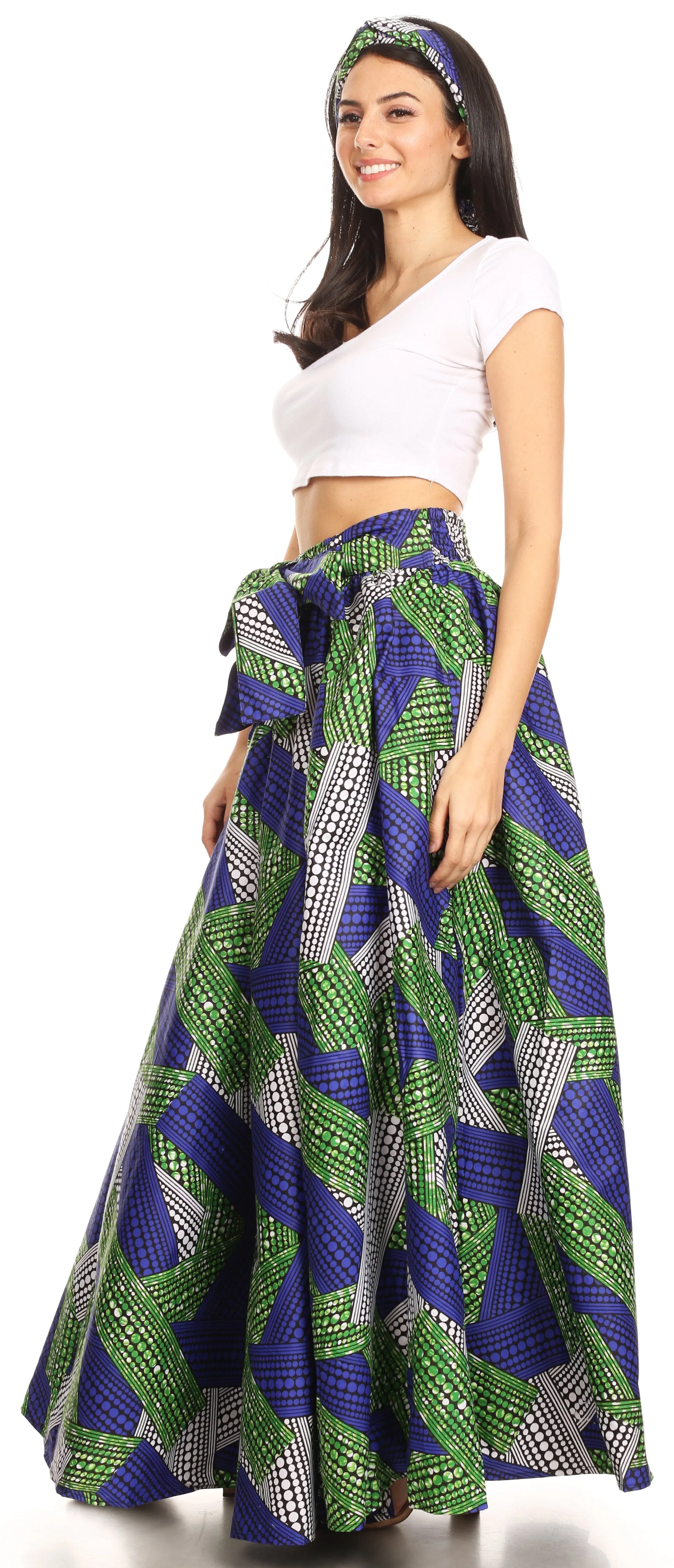 Sakkas Ami Women's Maxi Long African Ankara Print Skirt Pockets & Elastic Waist