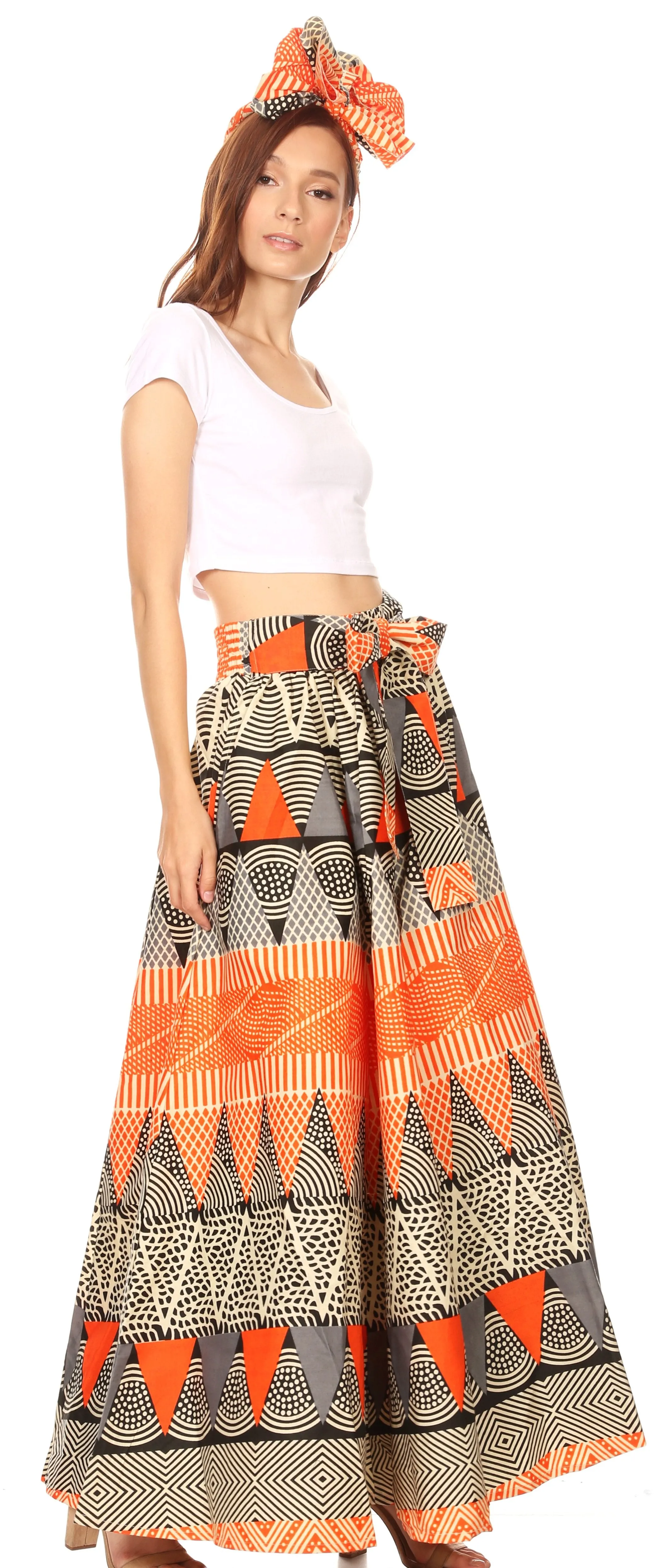 Sakkas Ami Women's Maxi Long African Ankara Print Skirt Pockets & Elastic Waist