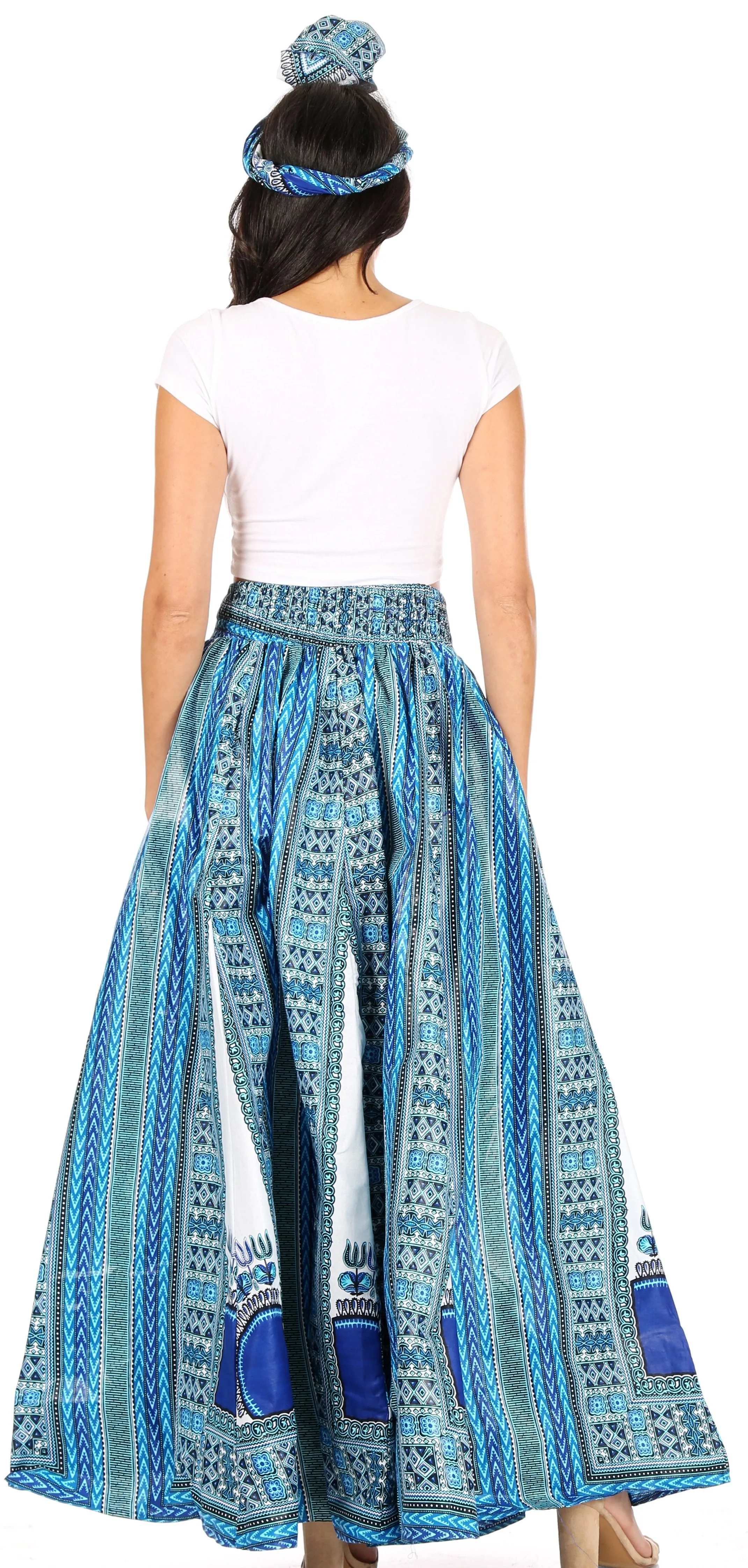 Sakkas Ami Women's Maxi Long African Ankara Print Skirt Pockets & Elastic Waist