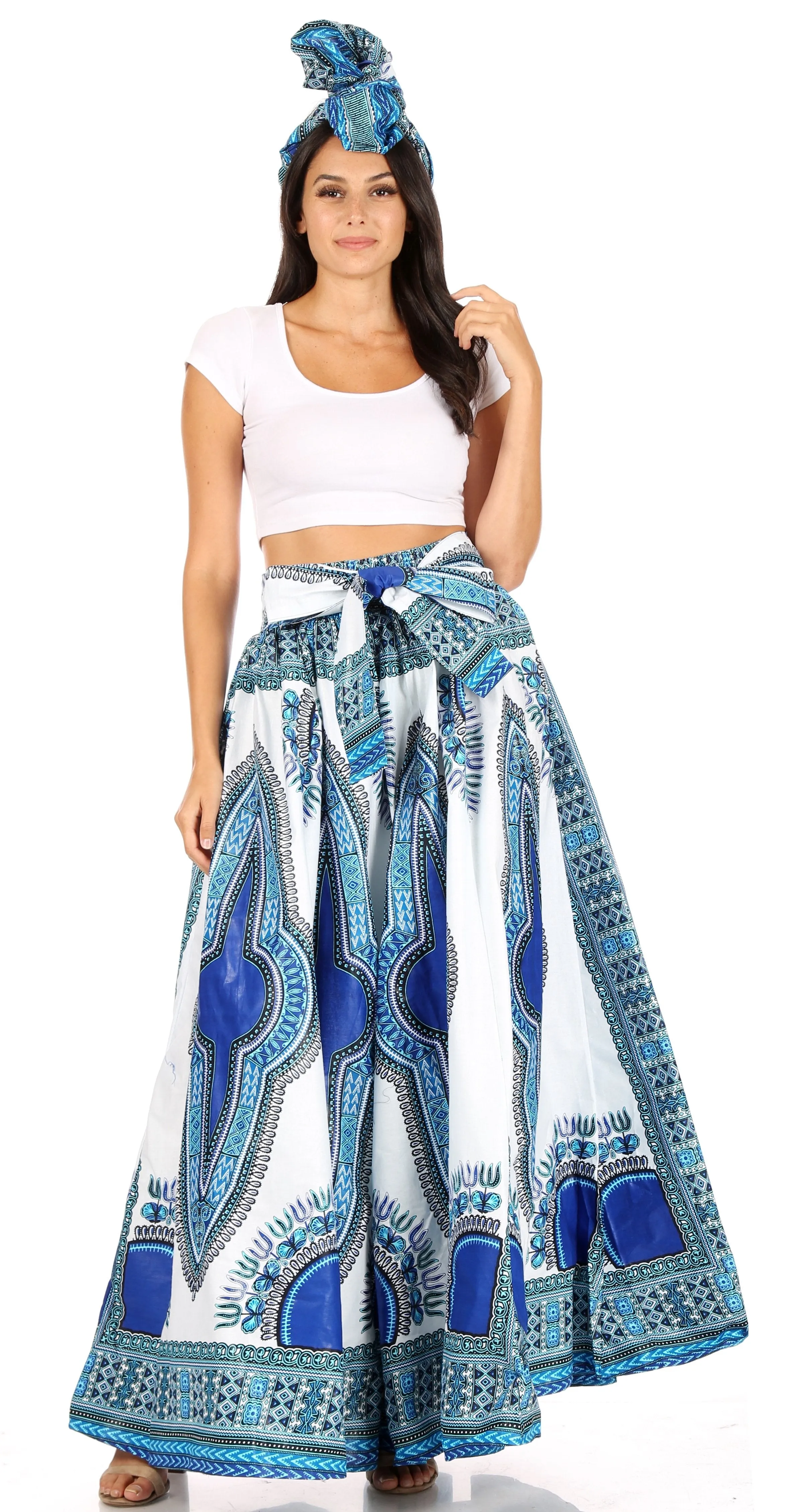 Sakkas Ami Women's Maxi Long African Ankara Print Skirt Pockets & Elastic Waist